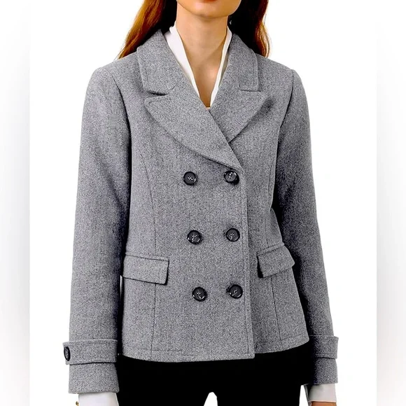 Grey Allegra K Women’s Double Breasted Pea Coat Size XL- never worn! - Picture 1 of 9